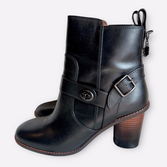 Coach Shoes - Coach Moto Bootie Heel Black Leather Women’s Size 8.5